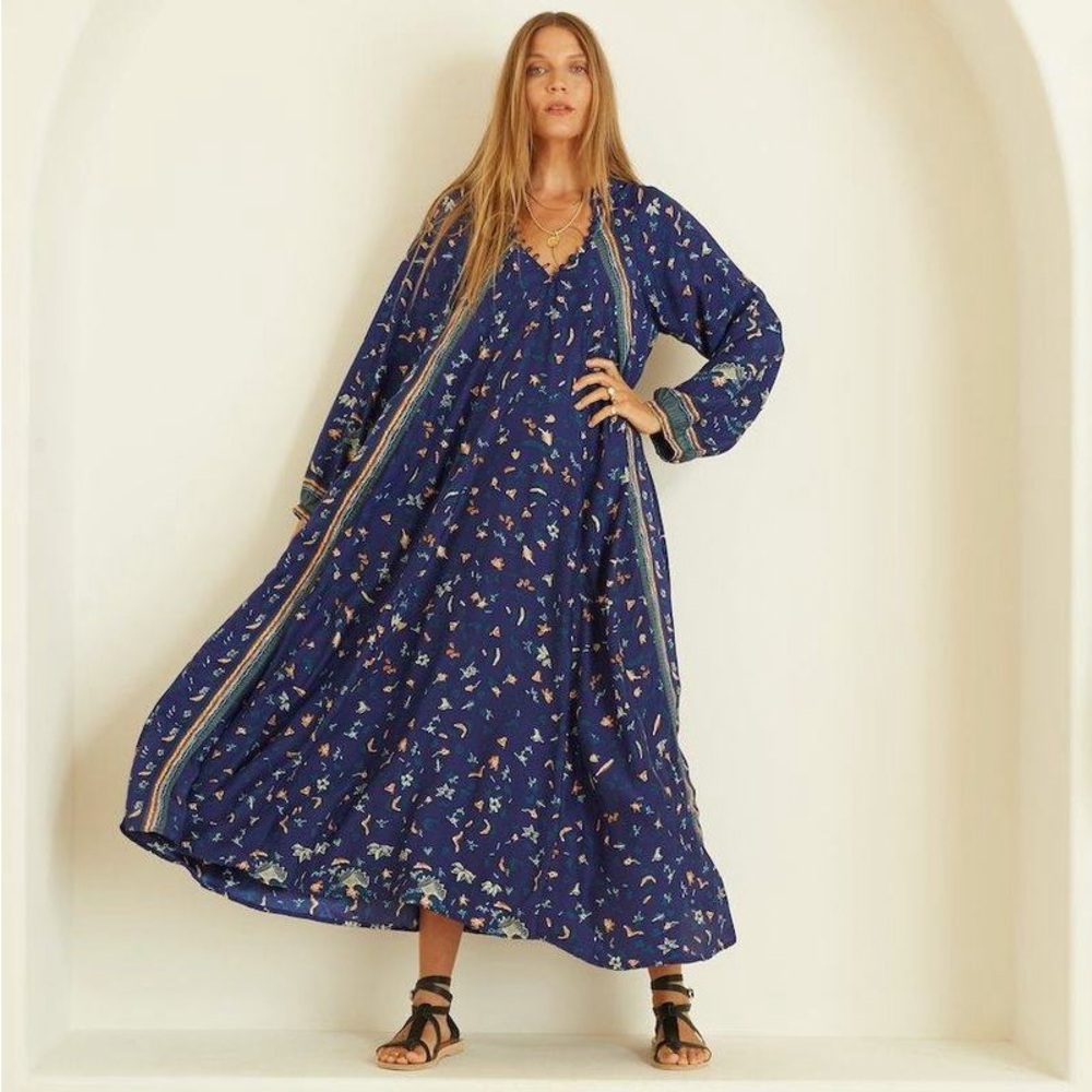 Natalie Martin Silk Fiore Maxi Dress in Blue Lotus, L